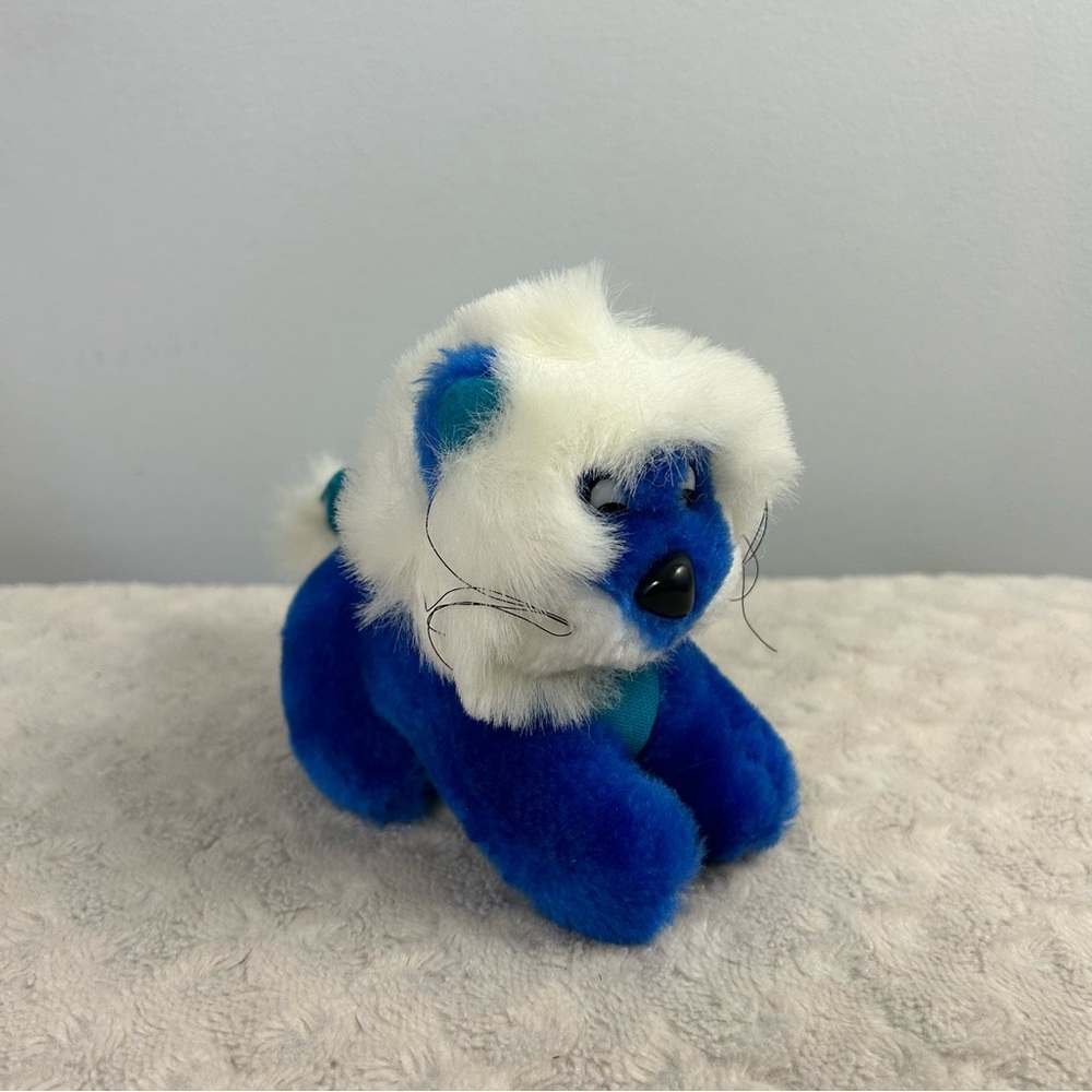 Vintage Cloud 9 Blue White Lion Plush Stuffed Animal Toy Small Mini 5" Long